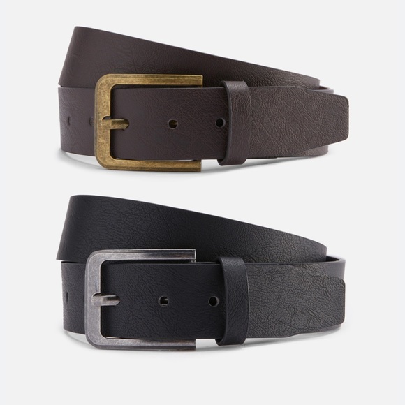 Primark Men's Black 2-Pack Wide Faux Leather Belts EUC - Picture 1 of 4